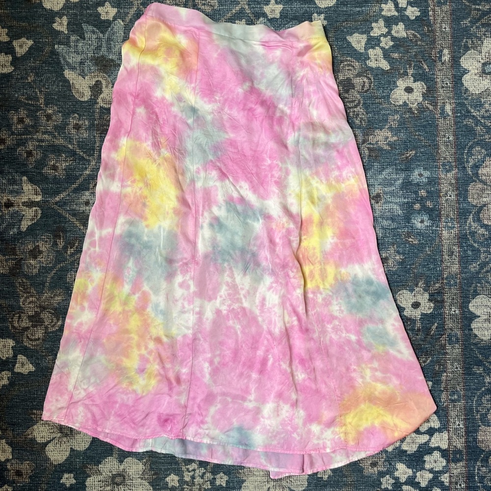 Nation Los Angeles Tie-Dye Midi Skirt - Pink, Yellow, Blue